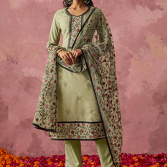 Beige Georgette Embroidered Salwar Suit