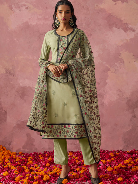 Beige Georgette Embroidered Salwar Suit