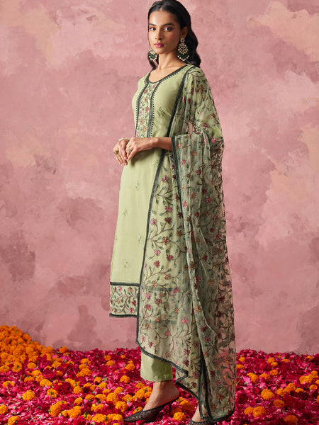 Beige Georgette Embroidered Salwar Suit