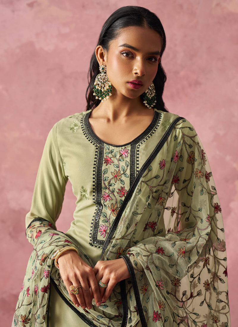 Beige Georgette Embroidered Salwar Suit