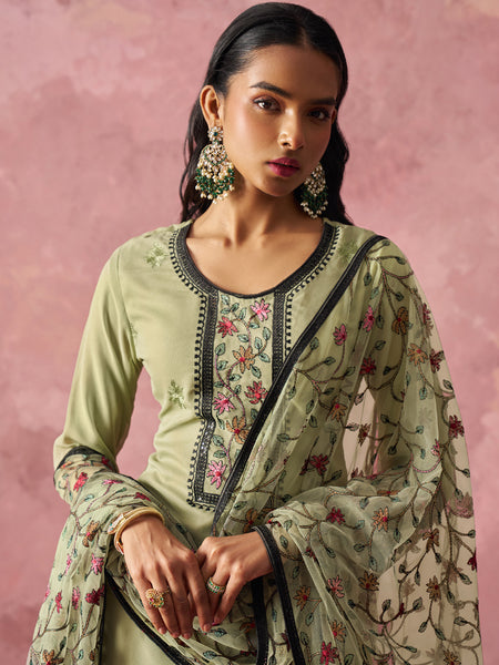 Beige Georgette Embroidered Salwar Suit