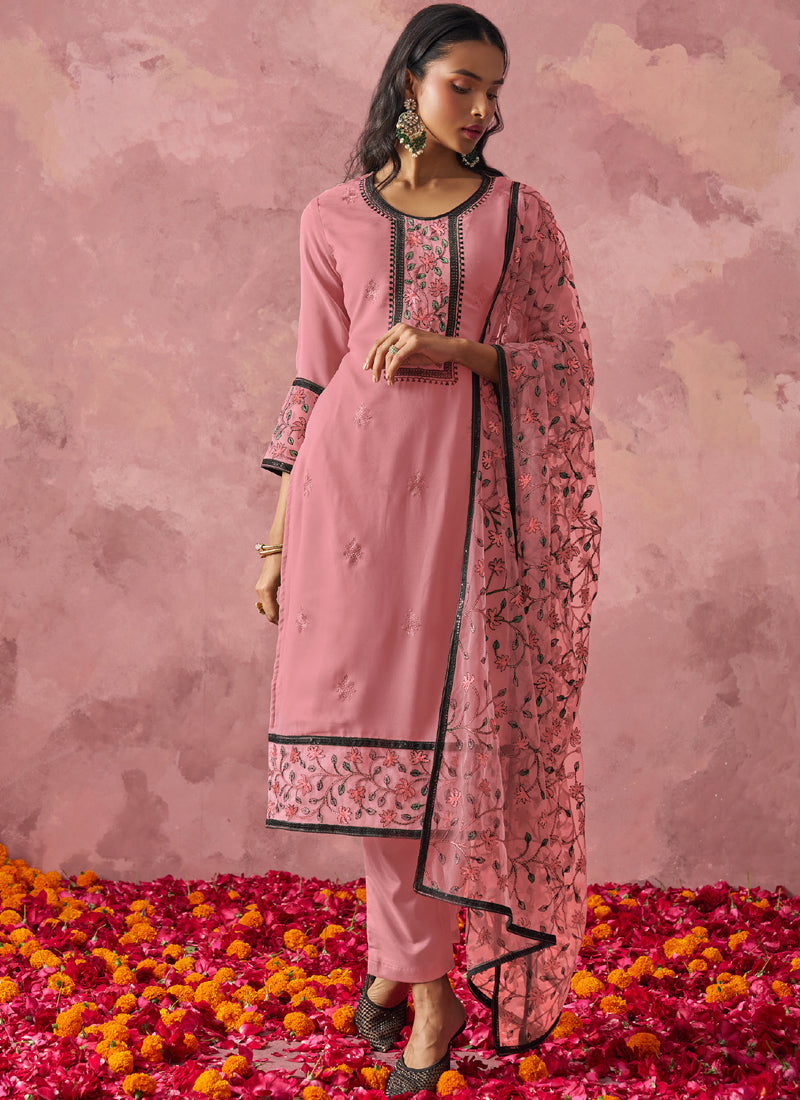 Light Pink Georgette Embroidered Salwar Suit