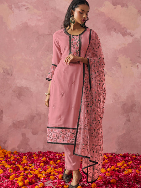 Light Pink Georgette Embroidered Salwar Suit