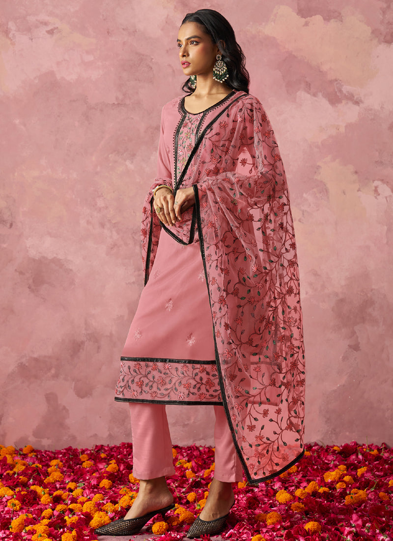 Light Pink Georgette Embroidered Salwar Suit