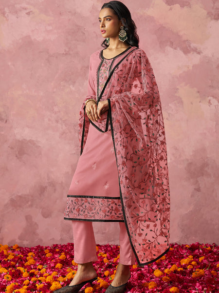 Light Pink Georgette Embroidered Salwar Suit