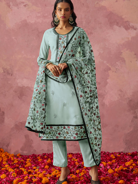 Sky Blue Georgette Embroidered Salwar Suit