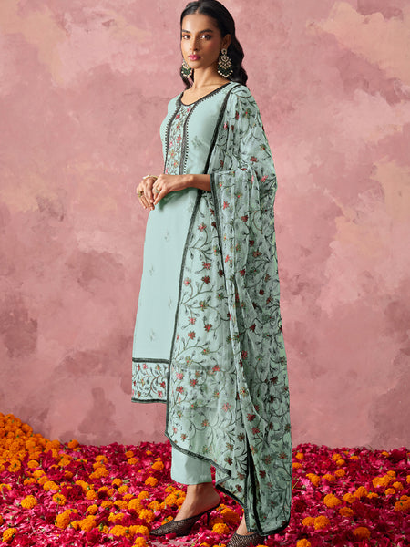 Sky Blue Georgette Embroidered Salwar Suit