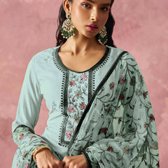 Sky Blue Georgette Embroidered Salwar Suit