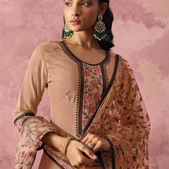 Light Orange Georgette Embroidered Salwar Suit