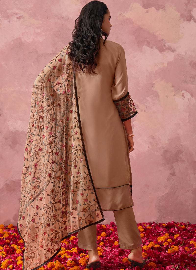 Light Orange Georgette Embroidered Salwar Suit
