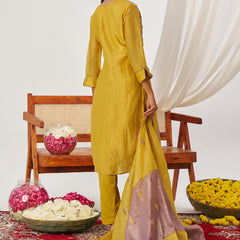 Yellow And Lavender Organza Embroidered Party Wear Suit