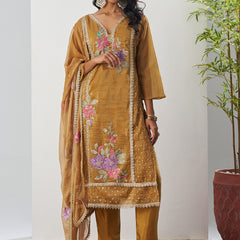 Mustard Fancy Crust Top Embroidered Salwar Suit