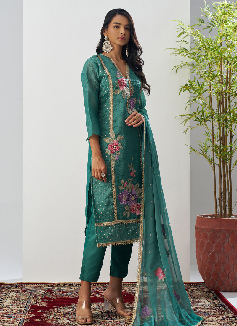 Bottle Green Fancy Crust Top Embroidered Salwar Suit