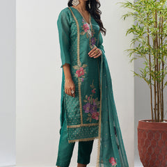 Bottle Green Fancy Crust Top Embroidered Salwar Suit