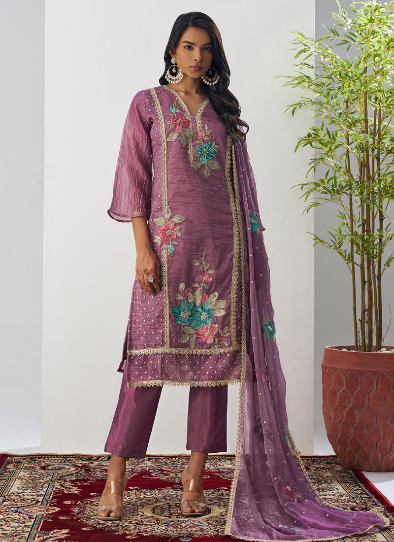 Onion Pink Fancy Crust Top Embroidered Salwar Suit