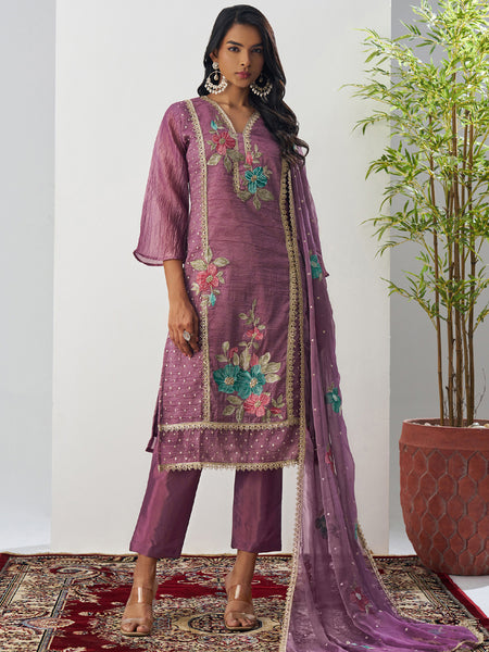 Onion Pink Fancy Crust Top Embroidered Salwar Suit