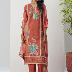 Orange Fancy Crust Top Embroidered Salwar Suit