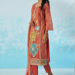 Red Organza Embroidered Party Wear Suit