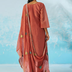 Red Organza Embroidered Party Wear Suit