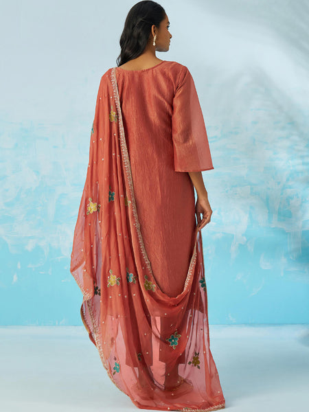 Red Organza Embroidered Party Wear Suit