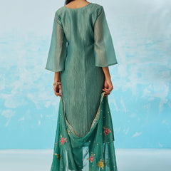 Turquoise  Organza Embroidered Party Wear Suit