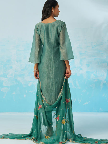 Turquoise  Organza Embroidered Party Wear Suit