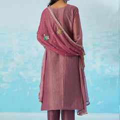Lavender Organza Embroidered Party Wear Suit