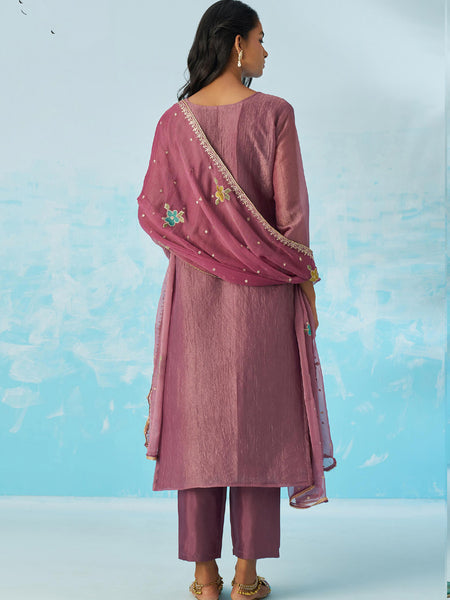 Lavender Organza Embroidered Party Wear Suit