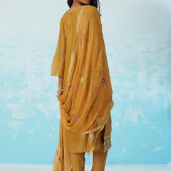 Mustard Organza Embroidered Party Wear Suit