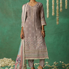Beige Pure Organza Embroidered Wedding Wear Suit
