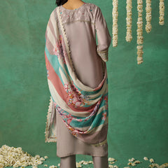 Beige Pure Organza Embroidered Wedding Wear Suit