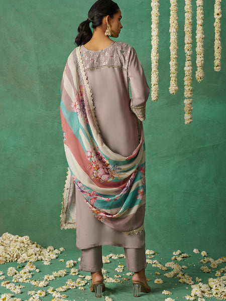 Beige Pure Organza Embroidered Wedding Wear Suit