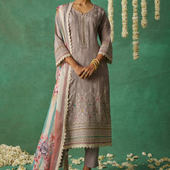 Beige Pure Organza Embroidered Wedding Wear Suit