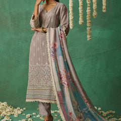 Pure Beige Organza Embroidered Wedding Wear Suit