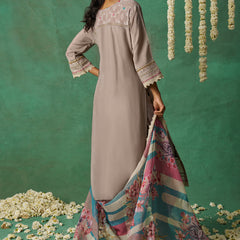 Pure Beige Organza Embroidered Wedding Wear Suit