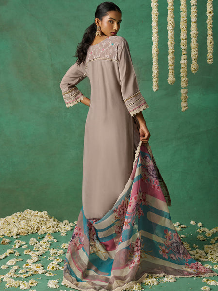 Pure Beige Organza Embroidered Wedding Wear Suit