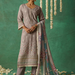 Pure Beige Organza Embroidered Wedding Wear Suit
