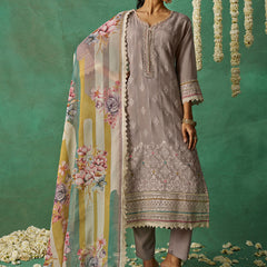 Beige Pure Organza Embroidered Wedding Wear Suit