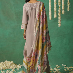 Beige Pure Organza Embroidered Wedding Wear Suit