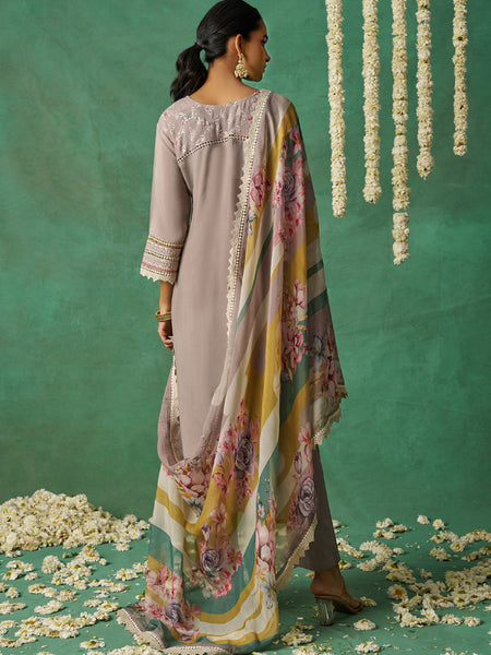 Beige Pure Organza Embroidered Wedding Wear Suit