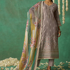 Beige Pure Organza Embroidered Wedding Wear Suit