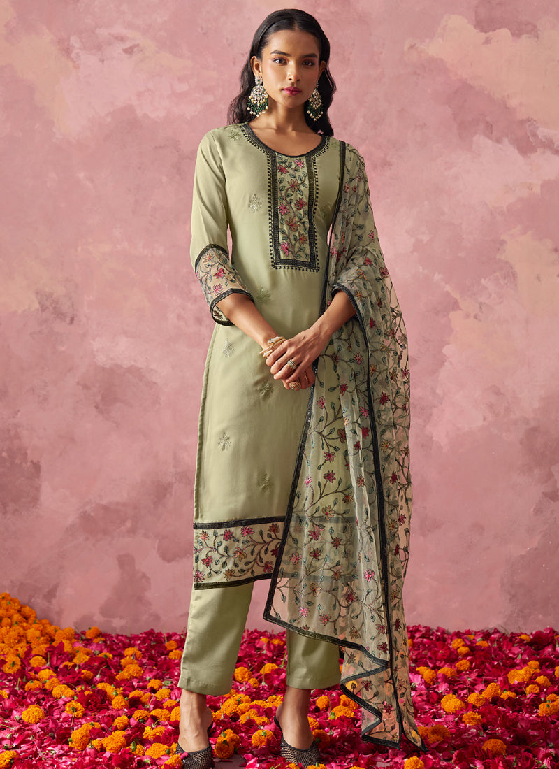 Beige Georgette Embroidered Salwar Suit