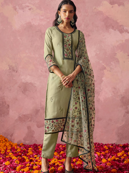 Beige Georgette Embroidered Salwar Suit