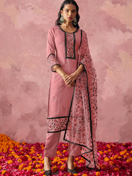 Light Pink Georgette Embroidered Salwar Suit