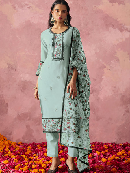 Sky Blue Georgette Embroidered Salwar Suit