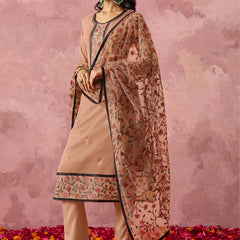 Light Orange Georgette Embroidered Salwar Suit