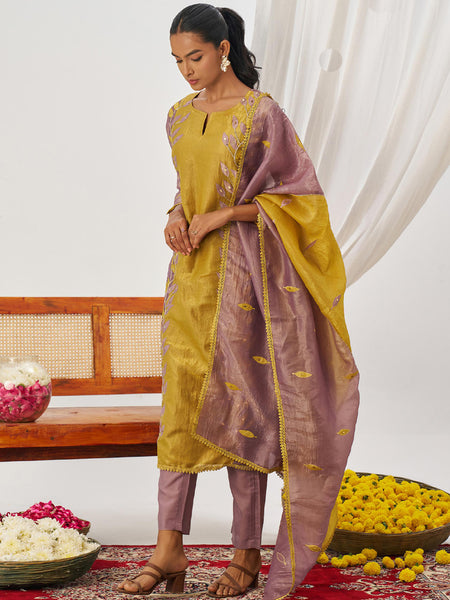 Yellow Organza Embroidered Party Wear Suit