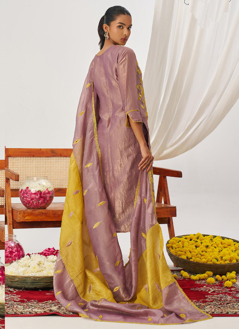 Yellow Organza Embroidered Party Wear Suit