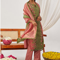 Peach Organza Embroidered Party Wear Suit