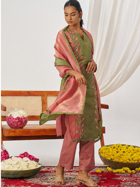 Peach Organza Embroidered Party Wear Suit